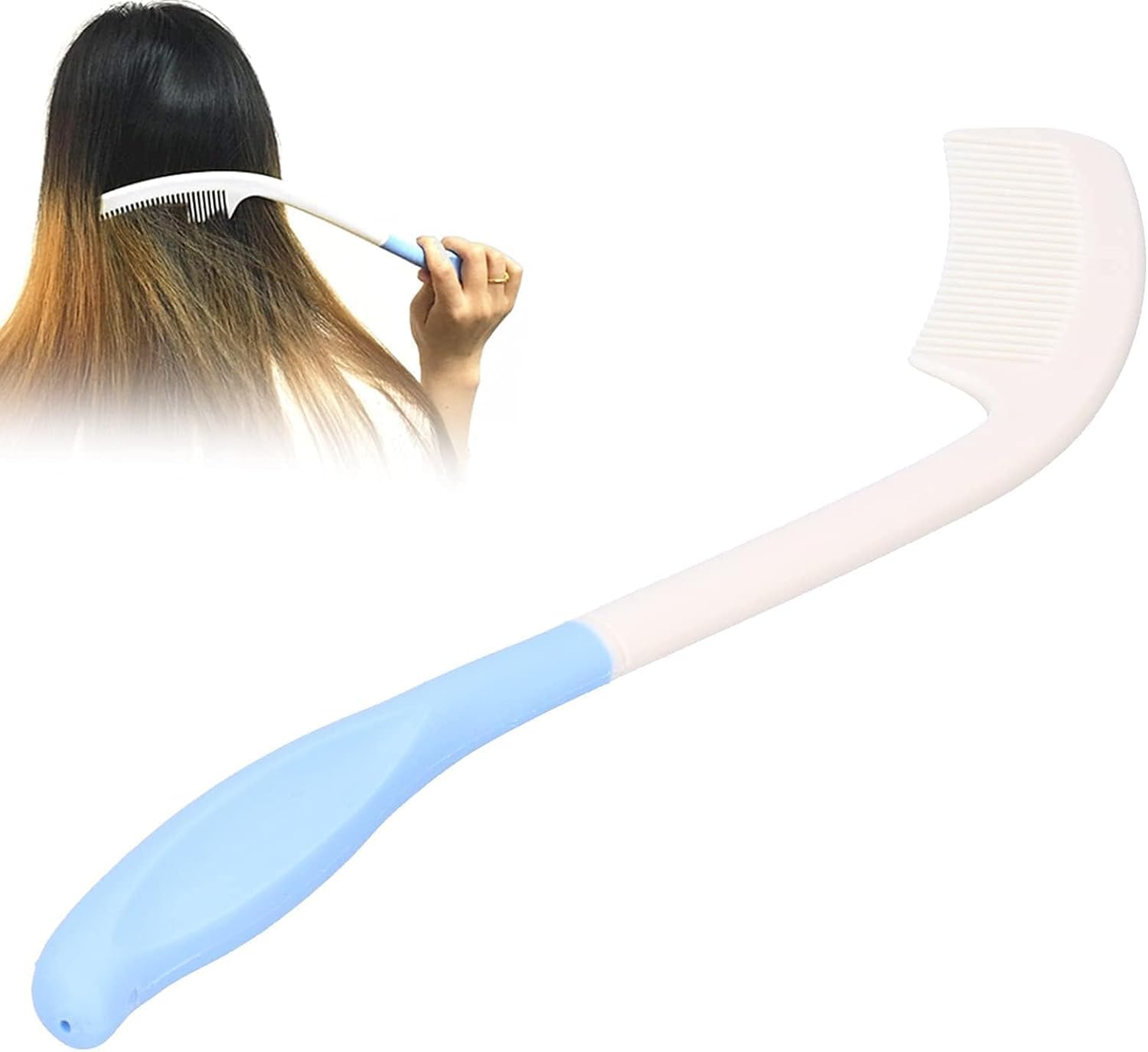 Long Handle Soft Comb, Long hair brush Anti-slip Handle Comb, Soft brush, Beauty Hair for Adults, Children, the Elderly and Hand Disabled Inconvenient Upper Limb Activities(White)