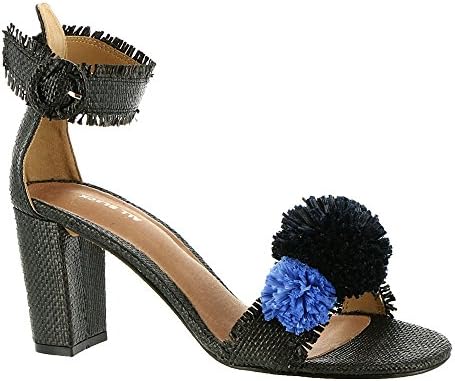 ALL BLACK Raffia Pom Women's Sandal 39 M EU Black-Blue-Navy