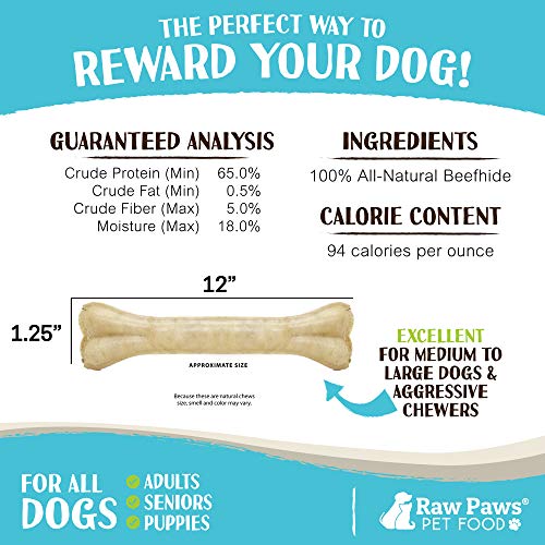 Raw Paws 12 inch Compressed Rawhide Bones for Large Dogs, 2ct Packed
