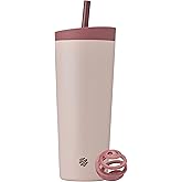BlenderBottle 2-in-1 Insulated Stainless Steel Shaker Tumbler, Swig Leakproof Lid, Straw, BlenderBall, BPA Free, For Protein Shakes, Smoothies, And Pre Workout, 24 oz, Red/Tan (Sahara Sunset)