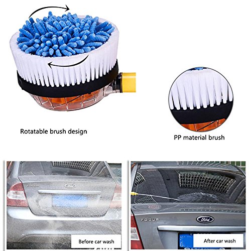 KOBWA Car Wash Brush Length-Adjustable Auto Rotating Pressure Car Washing Brush Kit, Spray Water Clean Tool with Soap Reservoir Home Cleaning Tool