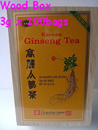 NEW Factory Sealed Wood Box Loose Korean Ginseng Tea Appx 3g X 100 Bags