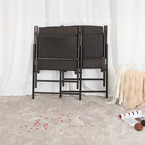 PHI VILLA Rattan Patio Dining Chairs Set of 2,Outdoor Wicker Sling