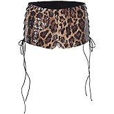 SportsWell Womens Lace Up Cheetah Print Shorts Sequin Leopard Low Waist Y2K Bodycon Mini Shorts