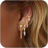 Gold Hoop Earrings for Women Trendy,Dainty Pearl Earrings Set 14K Gold Plated Huggie Earrings for Women Gold Stud Earrings Stack Small Cute Cartilage Hoop Earrings Jewelry for Women