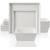forlent 12 Piece Square Melamine Dinnerware Sets for 4 - Plastic Matte White Plates and Bowls Sets Best for Indoor Outdoor Grill Holiday Party Camping BPA-Free Dishwasher Safe