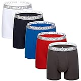 Mens Boxer Briefs Underwear Pack of 5 Men's Cotton Long Leg Boxer Briefs with Fly  Black/White/Gray/Red/Blue Medium / 33-35 Inches / 84-89 CM