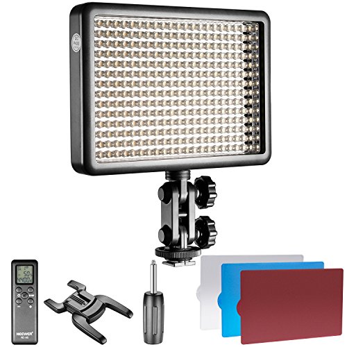 Neewer Photo Studio LED 308C with 308 Pieces LED High Power Dimmable 3300K- 5600K Video Light, Remote Control, Soft Blue Red Filters for Canon Nikon Pentax Sony Samsung Olympus DSLRs, Camcorders