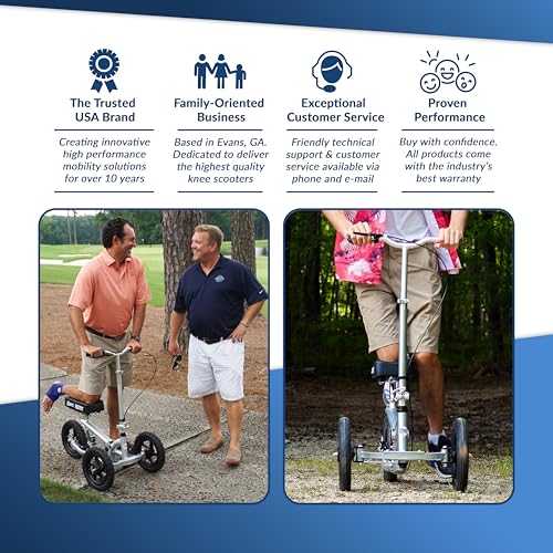 KneeRover PRO All Terrain Knee Scooter with Shock Absorber for Adults for Foot Surgery Heavy Duty Knee Walker for Broken Ankle Foot Injuries - Leg Scooter Best Knee Crutch Alternative (Silver)