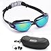 Bezzee-Pro Swimming Goggles for Adult Men and Women - UV Protected - Anti-Fog Unisex Swim Goggles (Black/Multi-Color Mirror)