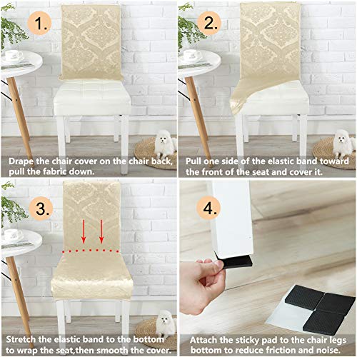 Delight Dining Room Chair Covers,Velvet Stretch Chair Covers for Dining Room,Removable Washable Dining Chair Covers(4 PCS-Beige)