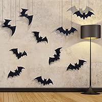 Pawliss Halloween Decorations, 10 Pcs Hanging Bats and Wall Decals Window Stickers, Bat Halloween Yard Decorations Outdoor Party Decor