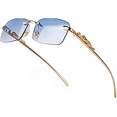 piscm Vintage Rimless Rectangle Sunglasses for Women Men,Trendy Gold Metal Frameless Square Sun Glasses Transparent Eyewear
