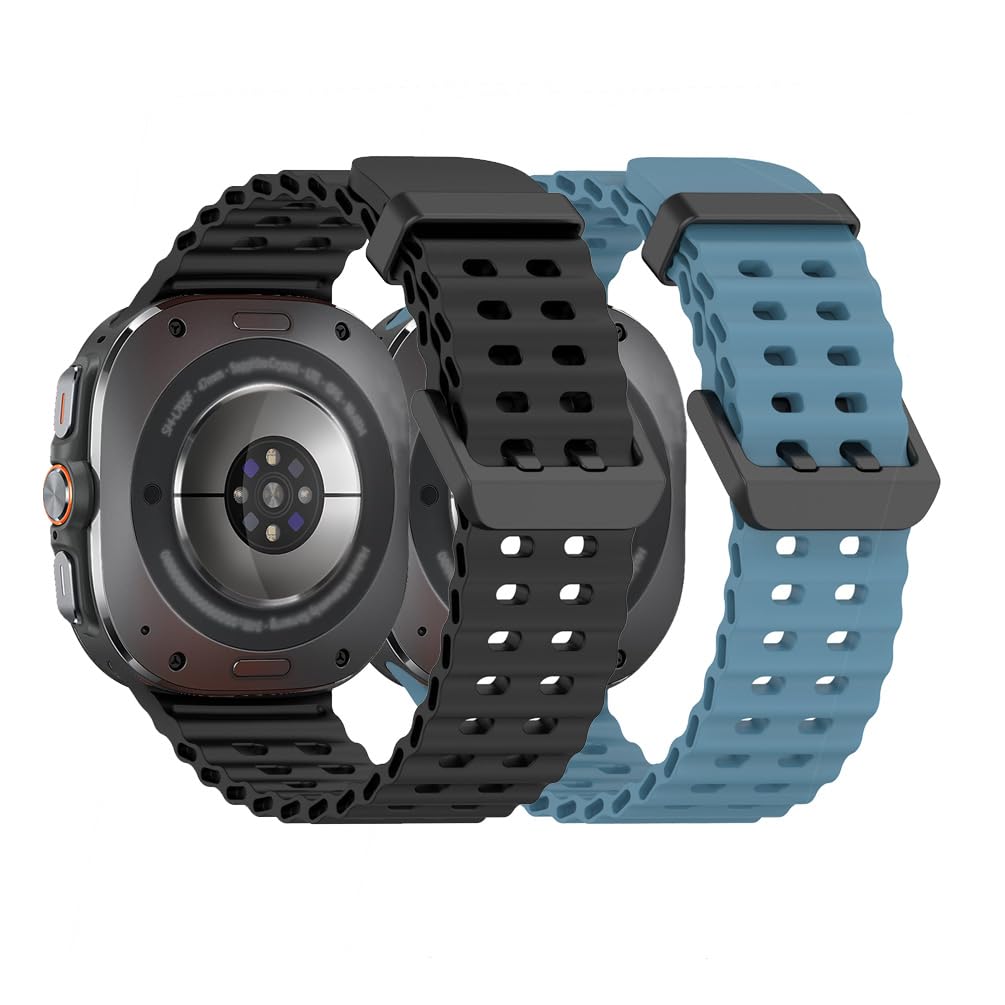 Photo 1 of 2-Pack Sport Band Compatible for Samsung Galaxy Watch Ultra 47mm (2024), No Gap Soft Breathable Silicone Replacement Straps Men Women (Black+Blue)