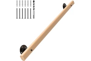 HENKA 3.3 FT Wood Handrails for Indoor Stairs, Wall-Mounted Staircase Handrails for Indoor Outdoor Stairs, Non-Slip Stair Railing Indoor for Kids, Elderly, Pregnant Women, Disabled