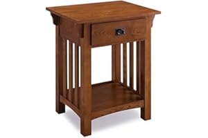BOWERY HILL Traditional 1 Drawer Wooden Bedside Nightstand in Medium Oak