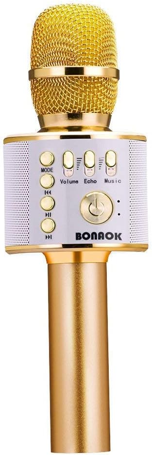 BONAOK Wireless Bluetooth Karaoke Microphone,3-in-1 Portable Handheld karaoke Mic Speaker Machine Christmas Birthday Home Party for Android/iPhone/PC or All Smartphone(Q37 Golden)