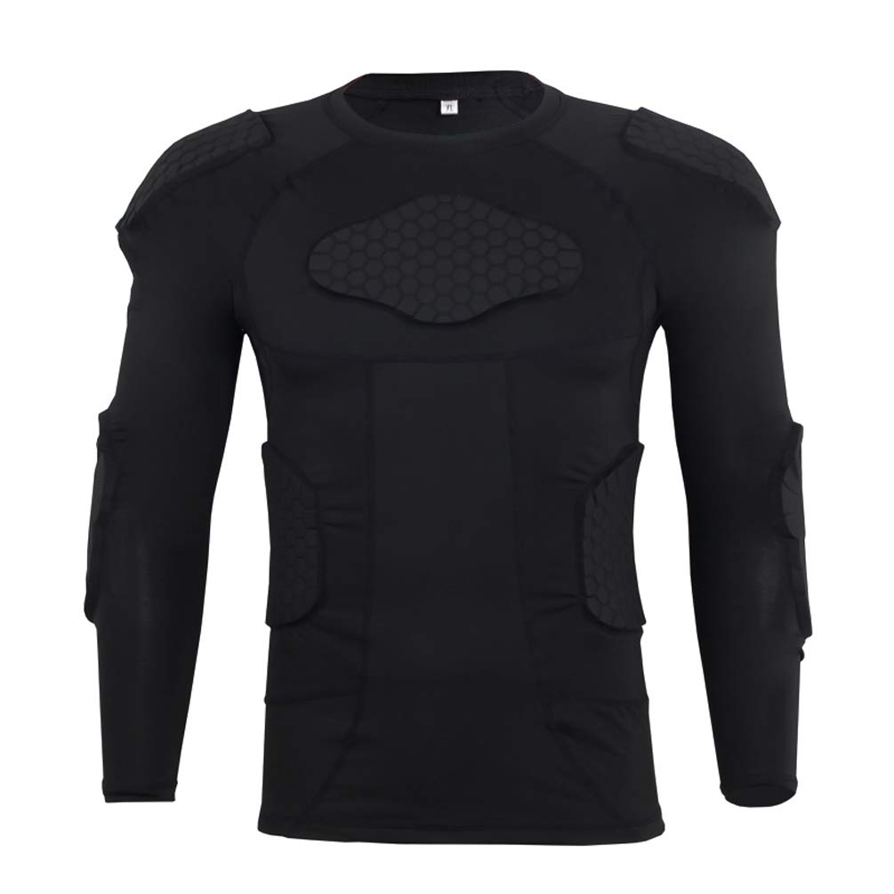 Men’s Long Sleeve Compression Padded Protective Shirt Rib Shoulder Elbow Back Chest Protector