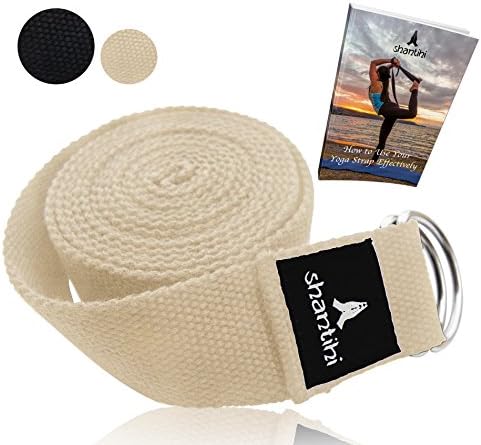 Shantihi Yoga Strap for Stretching – Super Soft Adjustable Poly Cotton Stretch Strap with D-Ring Buckle. Yoga Accessories for Exercise, Pilates, Fitness, Therapy. 8Ft.