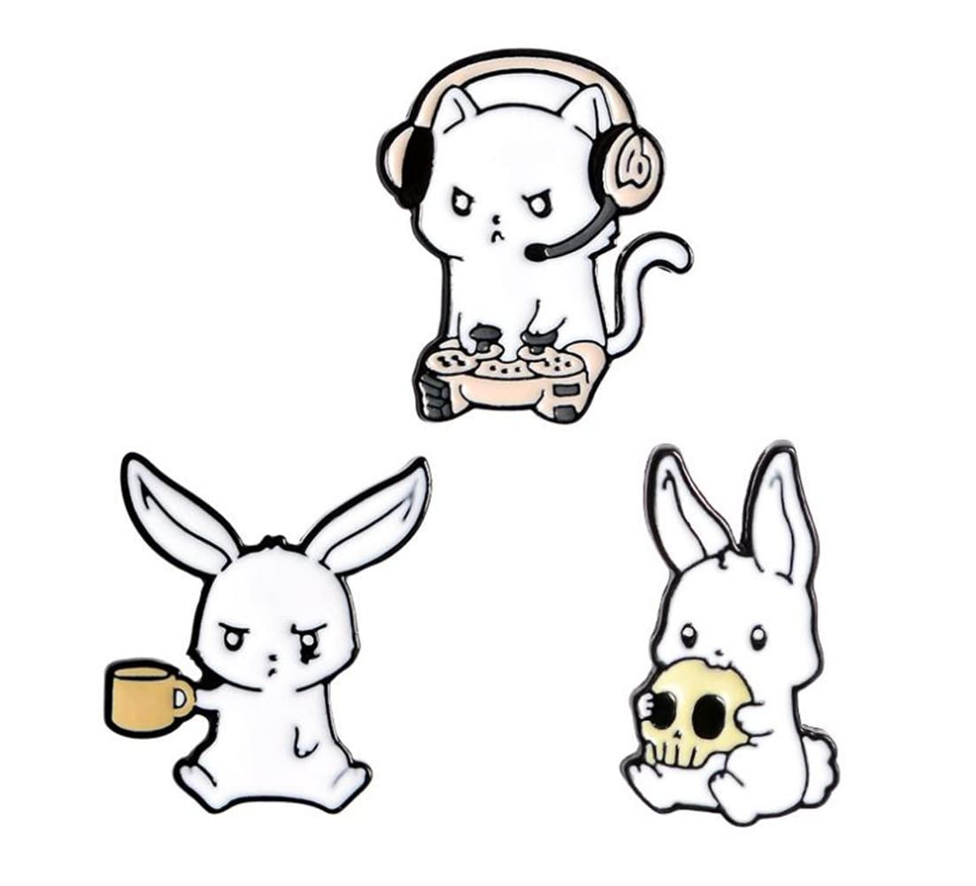 Cute Rabbit Enamel Pin Music Cup Bunny Badge Brooch for Bag Lapel pin Cartoon Animal Jewelry Gift for Friends Men Boys