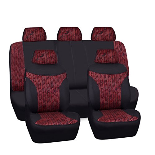 Click Here to See More Images NEW ARRIVAL- CAR PASS Tire Series Universal Car Seat Cover With Reserved Opening Holes for headrest covers and selt belts, Airbag Compatible, Perfect fit for suvs,sedans,trucks,cars(Black With Red)