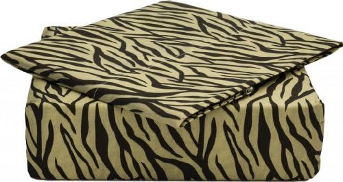 Clara Clark Signature 820 Collection 4 pc Bed Sheet Set, Full Size, Zebra Animal Print, Tan Cream
