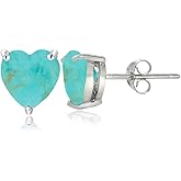 Sterling Silver Simulated Turquoise Heart Stud Earrings