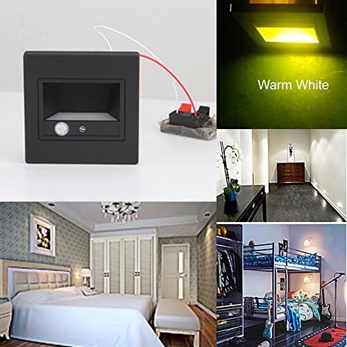1/2/6/12X 1.5W 110V-240V Black LED Wall Plinth Recessed Stair Hall Footlight Motion-sensor Light (2, Warm White)