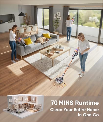 Cordless Vacuum Cleaner, 650W 55KPA 70Mins Cordless Stick Vacuum Cleaner with Self-Standing, Touch Screen, Anti-tangle Vacuum Cordless, Vacuum Cleaners for Home,Carpets,Hardwood,Pet Hair(X7A Pro)