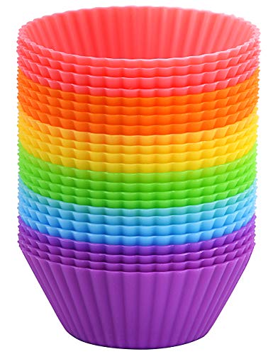 Mirenlife Reusable and Non-stick Mini Silicone Baking Cups/Muffin Cups/Mini Cupcake Liners/Mini Chocolate Holders/Truffle Cups -24 Pack-6 Vibrant Colors Round