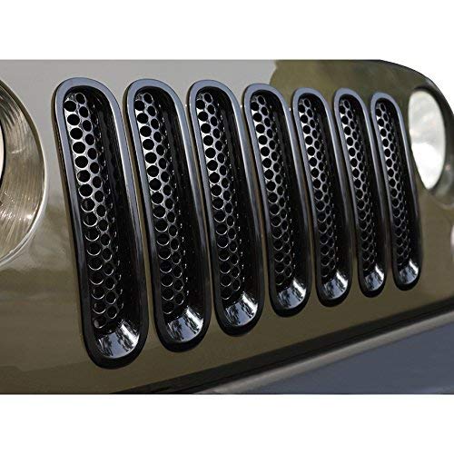 Srechee Mesh Grill Insert Jeep Grille Guard for 2007-2018 Jeep Wrangler JK JKU Unlimited Rubicon Sahara - 7PCS,Glossy Black