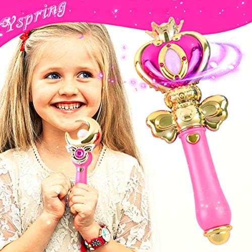 Yspring】 Sailor Moon Magic Wand Toys Cute Music + Flash Light Transfiguration Toy Anime Cosplay Props Heart Wand for Baby Girls(Pink)