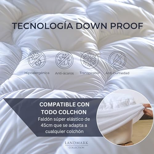 Landmark Collection - Cubre Colchon de Microfibra con Relleno Extra Sensacion de Plumas | 100% Down Alternative | Colchoneta de Calidad Hotel de Lujo (Blanco, Queen)
