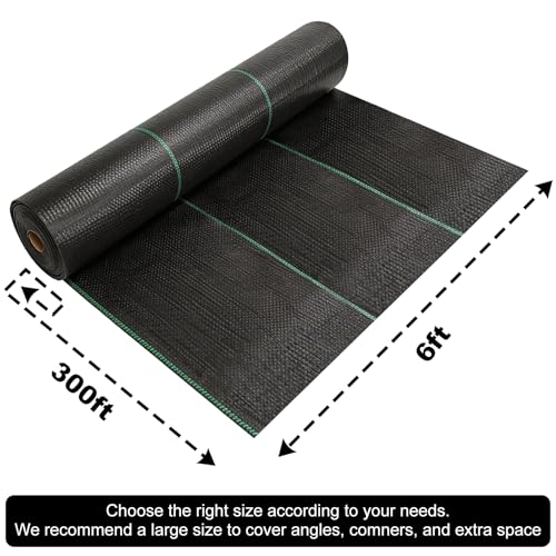 automoris 3.2OZ 6 * 300FT Weed Barrier Landscape Fabric with 100pcs 6inch Garden Staples,Heavy Duty Woven Ground Cover Weed Fabric Gardening Mat for Underlayment，Flower Beds, Pathways,Driveway