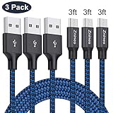 Micro USB Cable 3ft, Znines 3Pack 3FT Nylon Braided High Speed Micro USB Charging and Sync Cables Android Charger Cord for Samsung Galaxy S7 Edge/S6/S5/S4,Note 5/4/3,HTC,LG,Tablet and More(Blue)