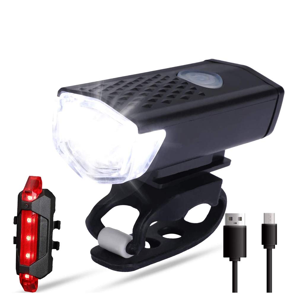 Bright Bicycle Light Set - Front Headlight and Rear LED Light, 3 Modes, USB Rechargeable, IP65 Waterproof, Easy Install, For All Bikes