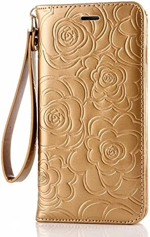 iPhone 6s Case, Premium Vintage 3D Embossed Floral PU Leather Magnetic Folio Wallet Case with ID Credit Card Slots for Apple iPhone 6/6s 4.7 Inch (Gold)