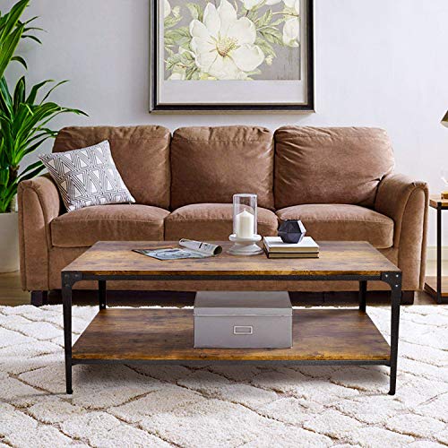 Decok Coffee Table 44" Industrial Rivet Metal Design, Living Room Table