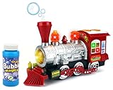 Velocity Toys Steam Train Locomotive Engine Car Bubble Blowing Bump & Go Battery Operated Toy Train w/ Lights & Sounds
