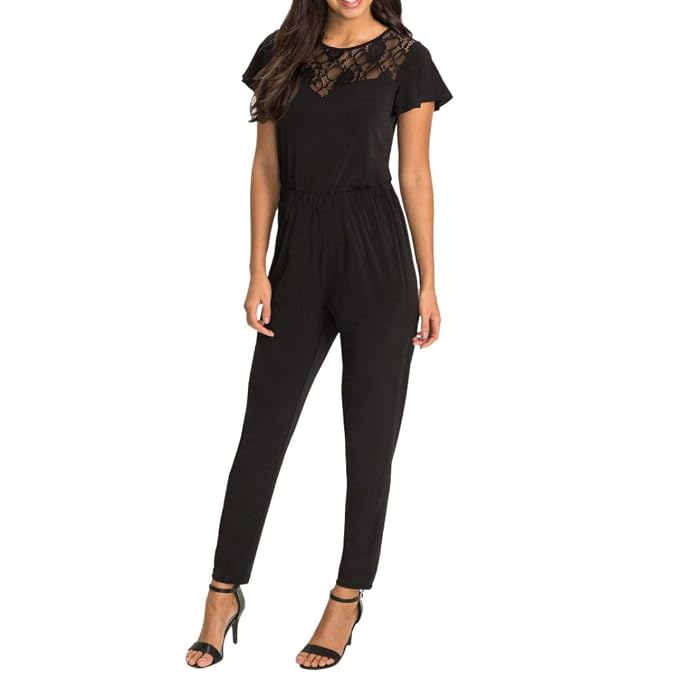 Itlotl Summer Women Lace Short Sleeve Beach Jumpsuit Ladies Beach Romper Trousers