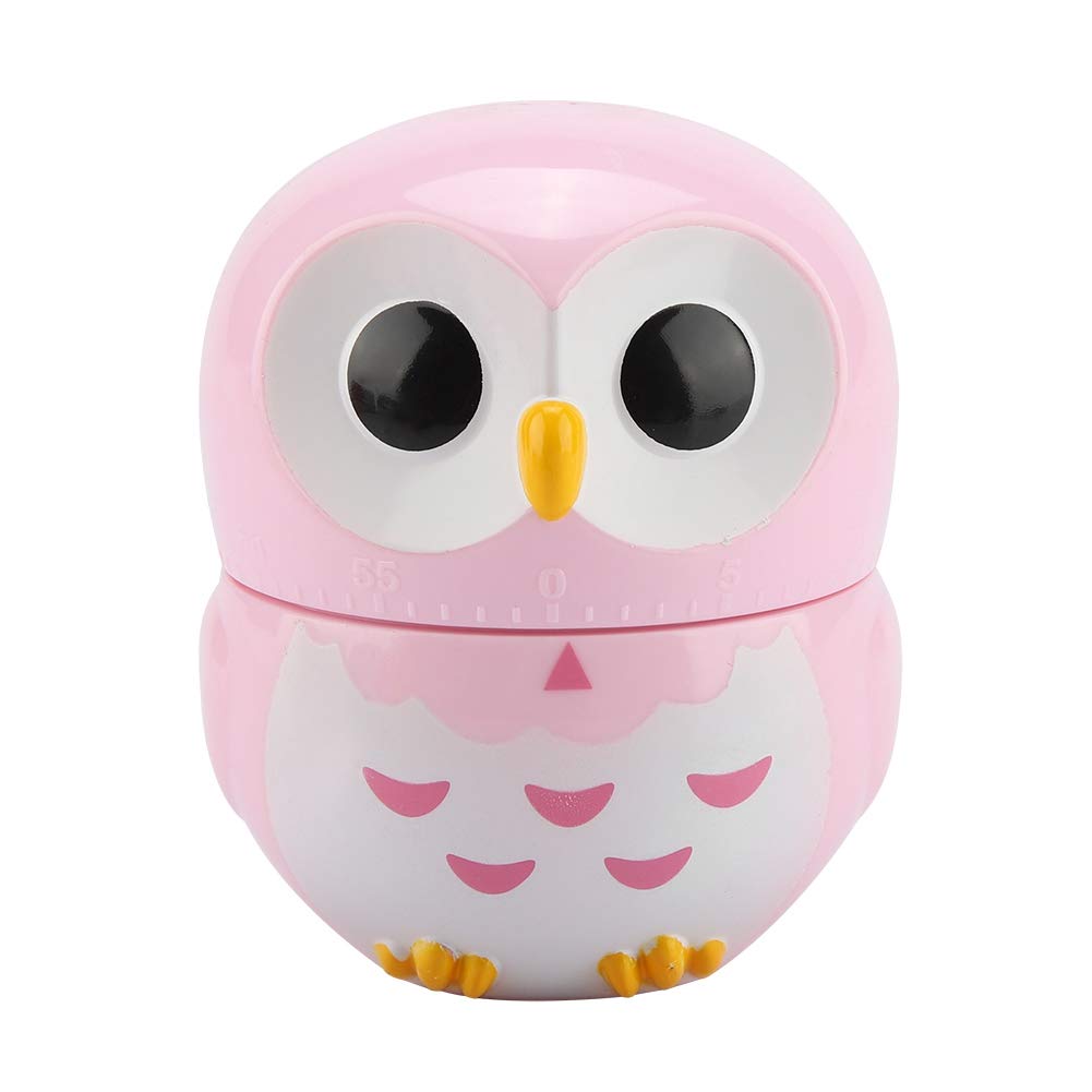 TOPINCN Cute Owl Shape Timer Mechanica Digital Cooking Timer Manual Timer Mechanical Home Cooking Counters Alarm Clock (Pink)