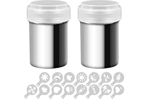 2 Stainless Steel Powder Shakers, SENHAI Mesh Shaker Powder Cans for Coffee Cocoa Cinnamon Powder with Lid, with 16 pcs Print