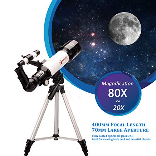 MOUTEC Kids Telescope for Astronomy Beginners with Backpack Smartphone Adapter, Portable 70mm Refractor Travel Telescope for Camping - Great for Children to Explore Space Moon Star