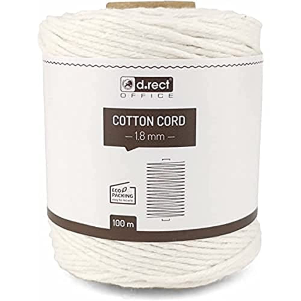 D.RECT - 100 m - 1.8 mm - Natural Cotton Cord Macrame Yarn Cotton Yarn Cotton Rope Cotton Cord Craft Knitting Strong White