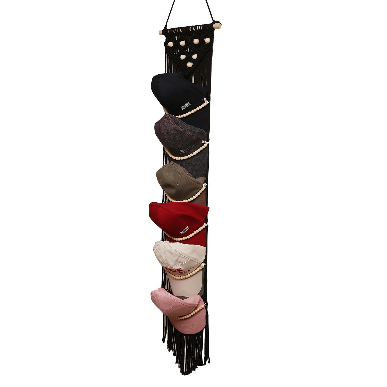 Photo 1 of Ball Cap Hanger-1 Pack-Boho Macrame Cap Holder Wall Hat Organizer for Baseball Cap Holder Over Door, Hat Rack for Wall, Cap Rack for Decoration and Display?Black
