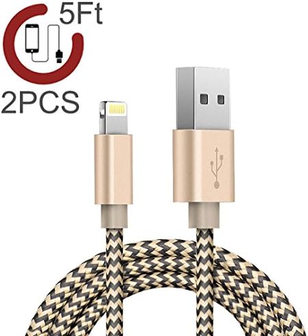 Lightning Cable,Zeuste Nylon Braided iPhone Cord Charging Cable (5Ft/1.5M),2 Pack - Gold