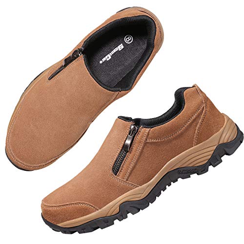 SILENTCARE Men's Loafers Casual Shoes,Breathable Lightweight Zipper Slip On Sneakers,Hiking Shoes for Outdoor Trail Trekking (10 M US, Brown)