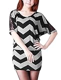 Allegra K Women Lace Patch Zigzag Tunic Batwing Sleeve Blouson Shirts