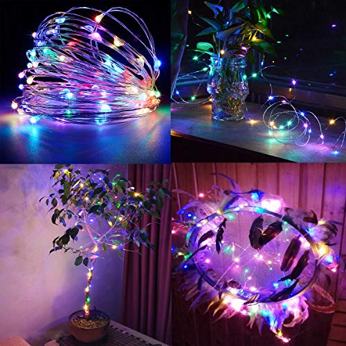 BXROIU 2 x Fairy String Lights with Timer Battery Operated Silver Wire 3 Mode Chains 16.5ft 50 LEDs Firefly String Lights for Bedroom Christmas Party Wedding Decoration (Multicolor)