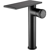 becola Modern Matte Black Bathroom Faucet,Tall Waterfall Faucet for Bathroom Sink,Single Hole Cold and Hot Basin Mixer Tap,Single Handle Vanity Faucet with Adjust Knobs and Two Supply Lines
